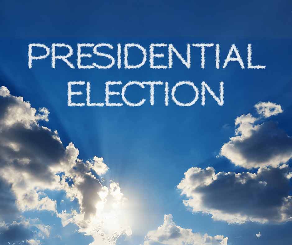 the words presidential election loom in sky to convey election year influence on commercial construction