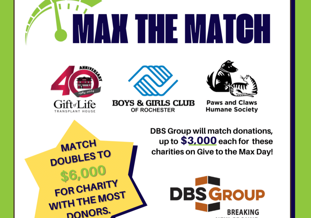 Max the Match graphic with logos of participating organizations and brief explanation of program.