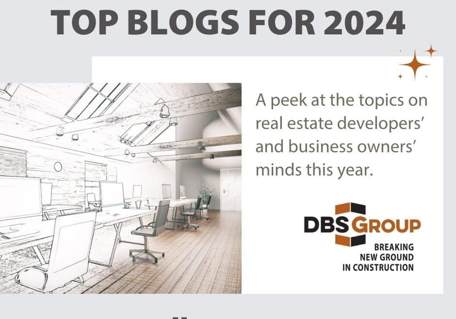 top development and construction blogs with image going from blueprints o the left to finished workspace on the right